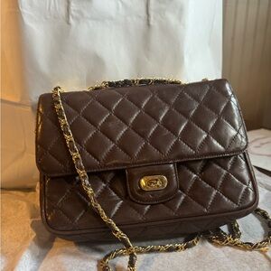 Elegant Brown Quilted Crossbody Bag ( Chanel in style)